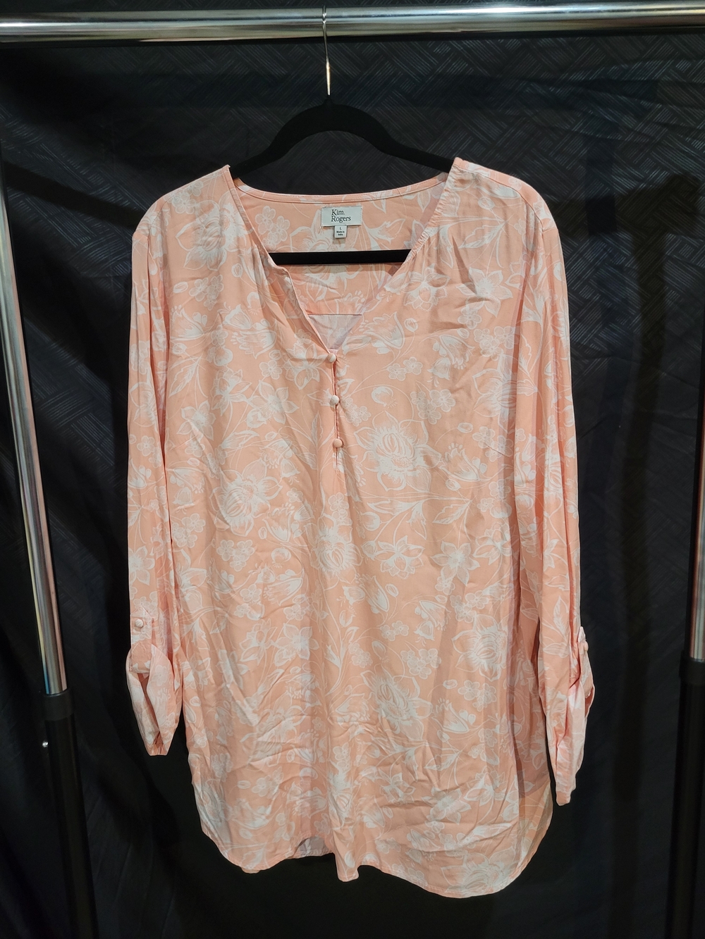 Kim Rogers Women’s Large Top Orange Floral Long Sleeve Lightweight Casual Shirt